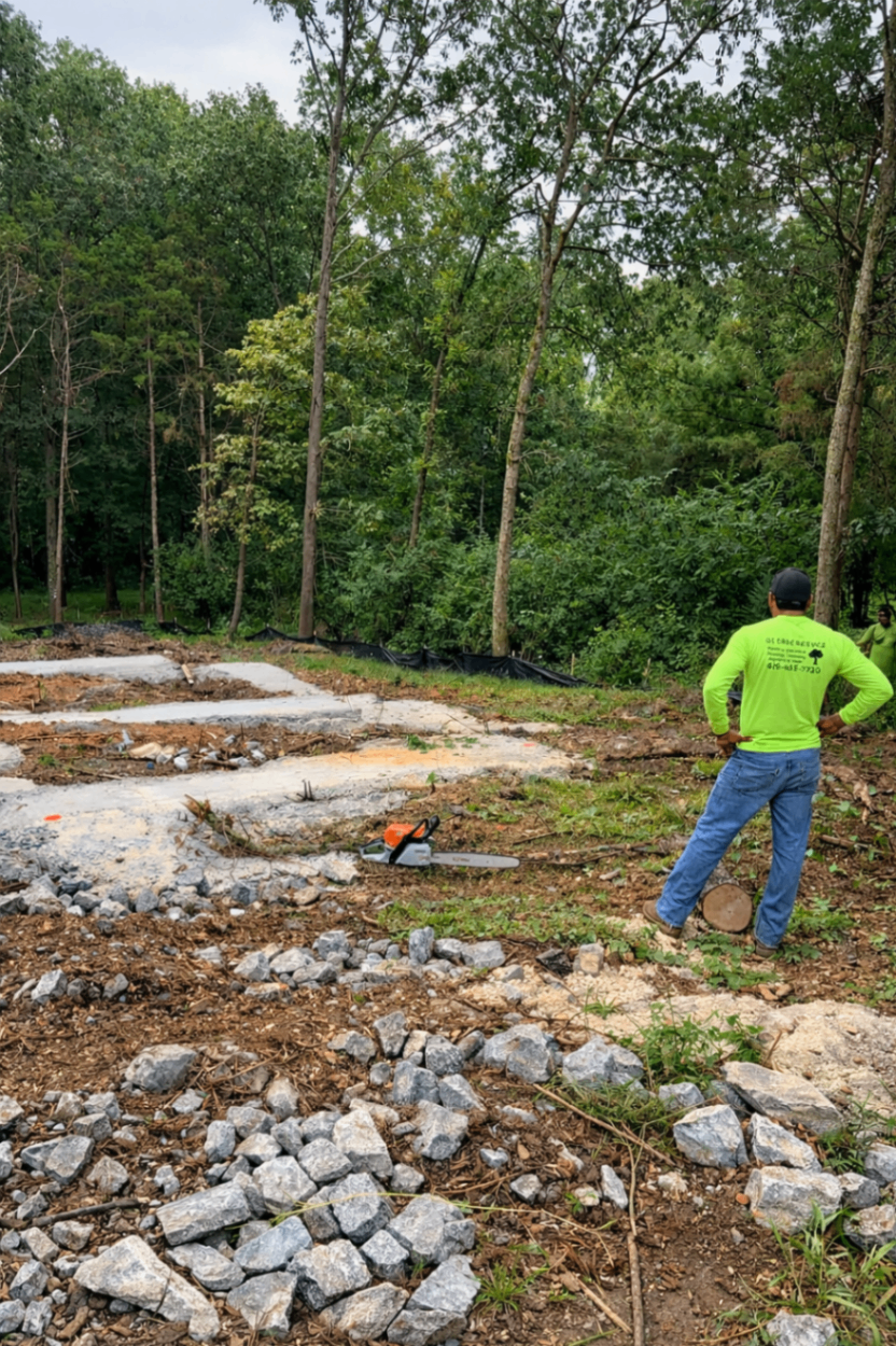 Worker surveying a cleared work site